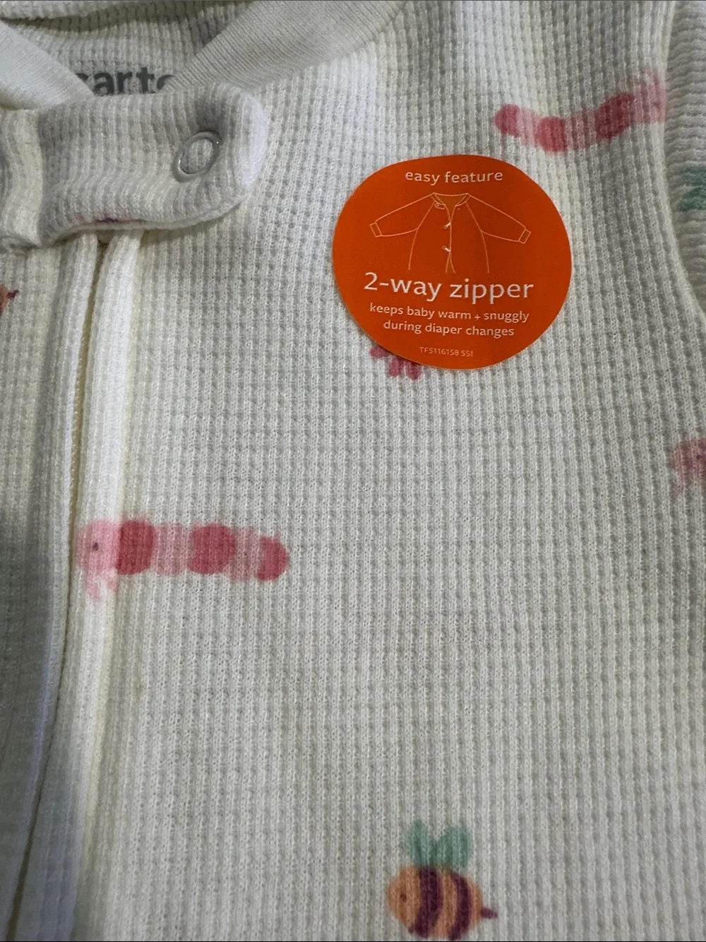 Carter's Cream Footed One-Piece with Pink Ladybug Feet